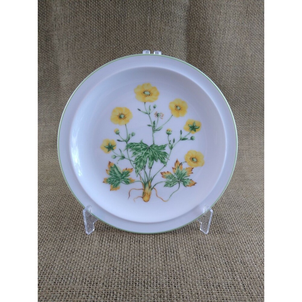 Vintage Floral Salad or Dessert Plate Japan Yellow Flowers Royal Domino Sunrise